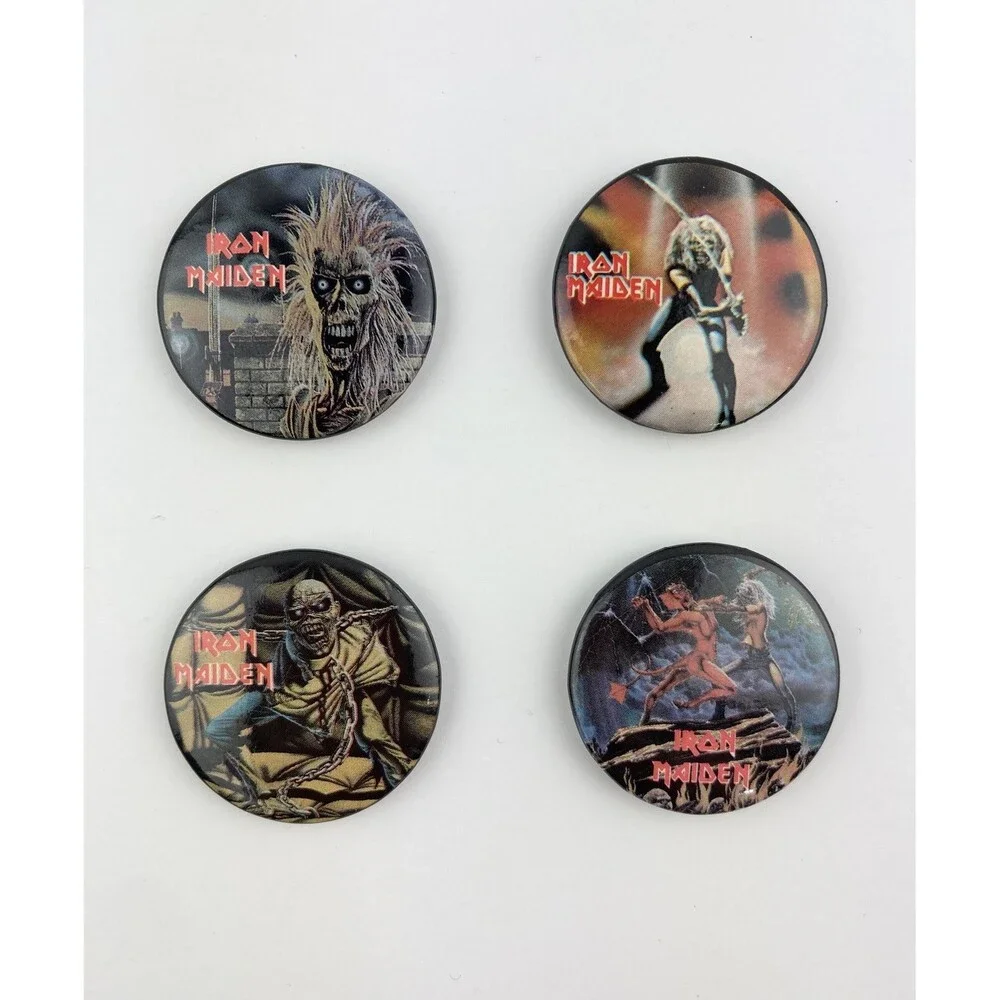 Lot Of 4 VINTAGE Iron Maiden 1980’s Pinback BUTTON PINS HEAVY METAL Rock